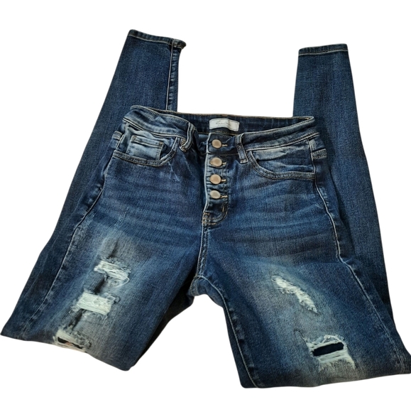 KanCan Blue Skinny Distressed Jeans Button Up 27 - Picture 1 of 14
